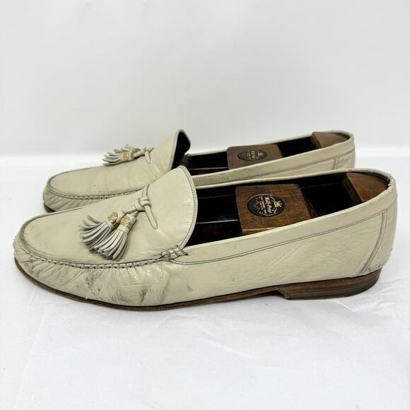Gucci Men’s Leather Tassel Loafers 45.5C (US 12.5) Ivory Vintage Made in Italy - Picture 8 of 11